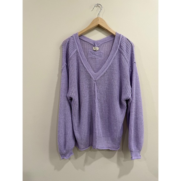 POL Sweaters - POL Purple V-Neck Knit Sweater Oversized Long Sleeve Womens Small